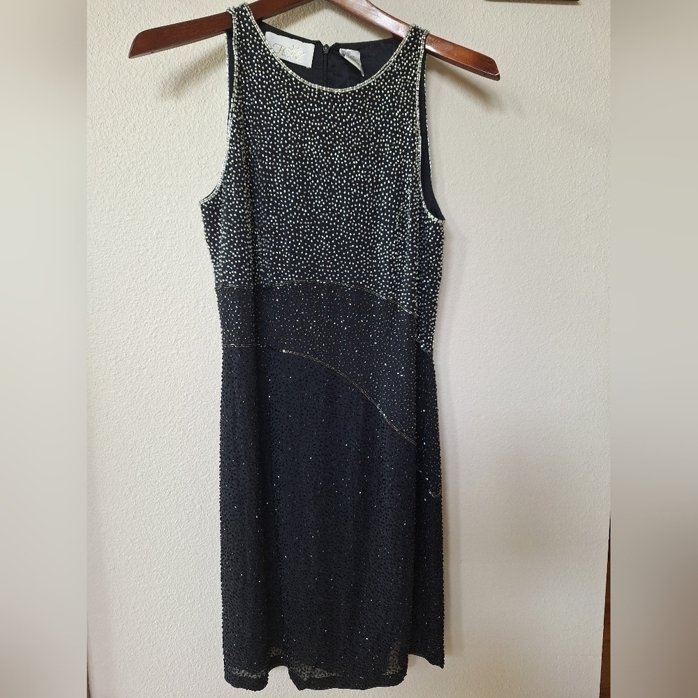 Vintage Cache 100% Silk Beaded Mini Dress. Womens size 4